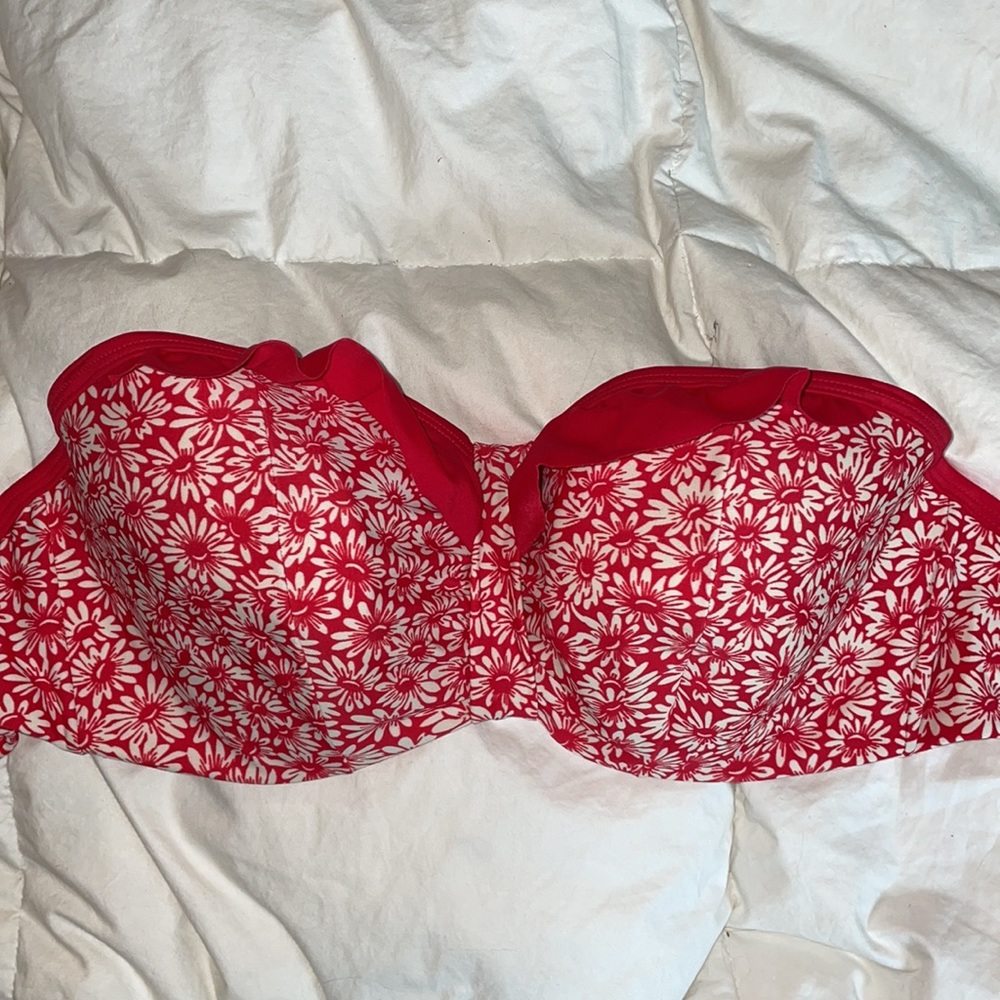 Floral Underwire Strapless Bandeau Swimsuit Top 30G